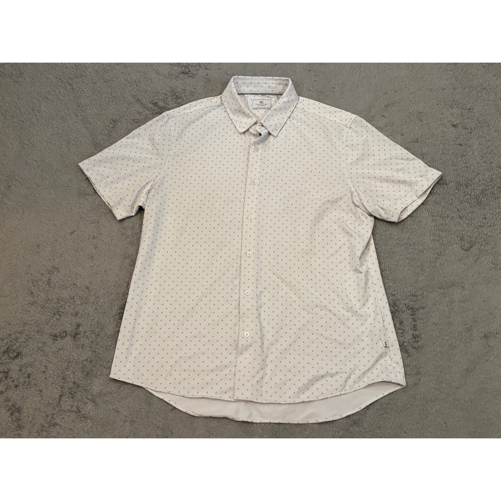 7 Diamonds Alfie Mens Large White Blue Geometric Short Sleeve Stretch Shirt